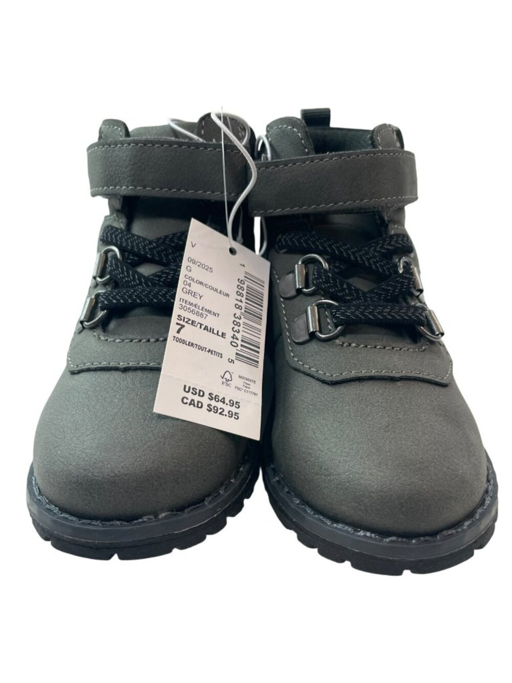 Children's Place Grey Hiking Boots Toddler Size 7 Hook & Loop Strap MSRP$65 NWT - Picture 3 of 9
